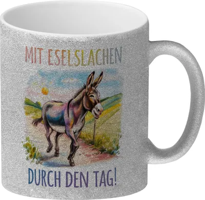 Produktbild von Mit Eselslachen durch den Tag Glitzer-Kaffeebecher