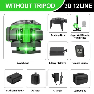 Immagine prodotto di Livella laser - 4D - 12 linee - Linee laser verdi - Autolivellante - 360° orizzontale e verticale - Batteria inclusa