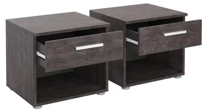 Produktbild von Nachttisch MARY im 2er Set Nachtschrank Nachtkommode in Beton dunkel mit Schublade und offenem Fach
