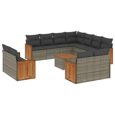 Imagen del producto de vidaXL Juego de 12 piezas de sofá de jardín con cojines, color gris, fabricado en ratán sintético