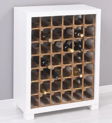 Produktbild von Casa Padrino Landhausstil Massivholz Weinschrank Weiß / Naturfarben 68 x 35 x H. 68 cm - Massivholz Weinregal im Landhausstil - Massivholz Bar Möbel - Landhausstil Bar Möbel
