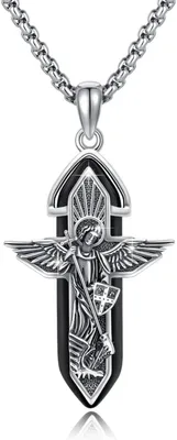 Produktbild von TRISHULA Erzengel Michael Amulett Halskette Heilstein Hexagon Kristall 925er Sterling Silber