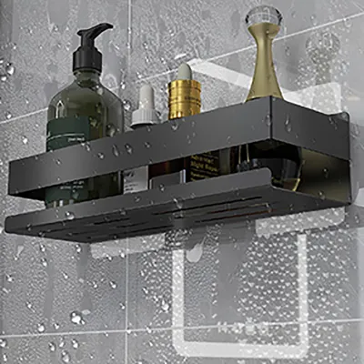 Produktbild von Duschablage, zweiteiliger Duschkorb, Duschablage ohne Bohren, Badezimmerablage zum Selbstkleben oder Bohren, Duschorganizer aus Edelstahl, schwarz