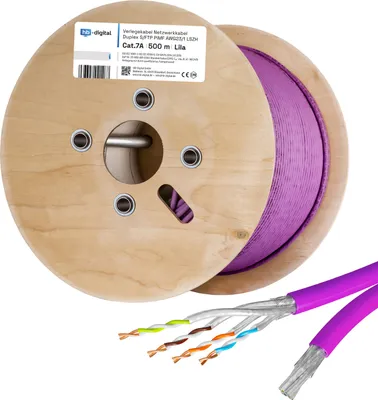 Produktbild von hb-digital Netzwerkkabel CAT 7a Duplex 500m max. 1200 MHz S/FTP AWG23 LSZH lila