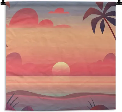 Produktbild von MuchoWow® Wandteppich Wandbehang Sonne - Meer - Strand - Palme 150x150 cm Tapisserie Dekoration Wandtuch - Wohnaccessoires - Modernes