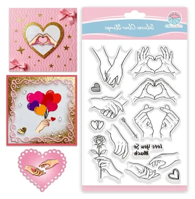 Produktbild von Silikon Stempel Set für Valentinstag, Transparente Stempel zur Kartengestaltung, 16x11cm, Motive von Liebespaar Händen