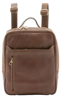 Immagine prodotto di Zaino unisex in vera pelle, prodotto in Italia. Spallacci regolabili e tasche con zip