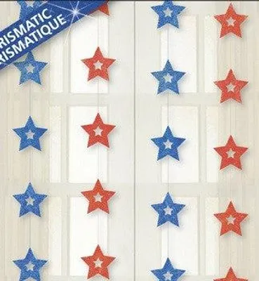 Produktbild von 4 hängende Sterne Deko Rot Blau