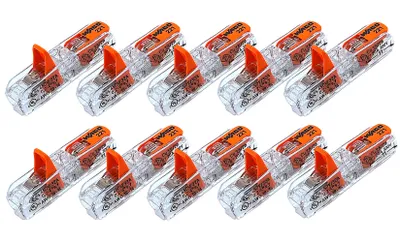 Produktbild von 10 Stück Wago 221-2411 COMPACT-Verbindungsklemme für alle Leiterarten 2-Leiter-Klemme mit Betätigungshebeln transparent