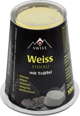 Produktbild von Food-United-Schweizer Käse SCHABZIGER STÖCKLI mit Trüffeln 100g Reibe-Mager-Käse Kräuterkäse aus der Schweiz von GESKA passend für Fondue Raclette Gratins Risotto  Suppen Pasta & Pizza