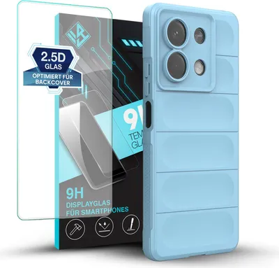 Produktbild von Handy Hülle für Xiaomi Redmi Note 13 5G mit 9H Displayglas Displayschutz Plus Grip Case Cover Schutzhülle Softgrip Farbe: Hellblau