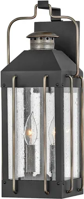 Produktbild von Außenlampe Wand Glas Aluminium IP44 47 cm hoch in Schwarz Bronze brüniert 2-flammig eckig Vintage