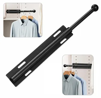 Produktbild von Ausziehbare Kleiderstange für Schrank, Wandmontage Kleiderhalter aus Kohlenstoffstahl, schwarz 30cm, platzsparender Wäschehalter für Kleiderschrank & Waschraum