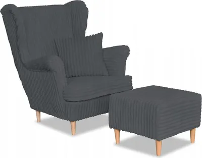 Produktbild von Family Meble Ohrensessel mit Hocker Rene Relaxsessel Skandinavisch Bequemer Cord Sessel Loungesessel Fernsehsessel Wohnzimmer Schlafzimmer (Estell 10)