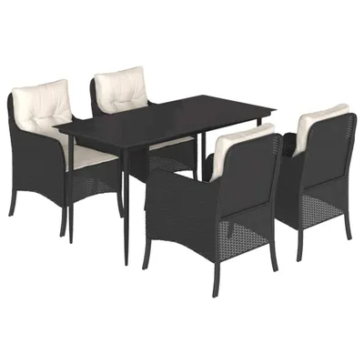Produktbild von 5-tlg. Garten-Essgruppe mit Kissen Schwarz Poly Rattan