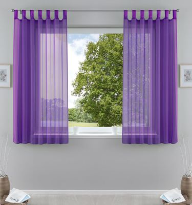 2er-Pack Gardinen Transparent Vorhang Set Wohnzimmer Voile Schlaufenschal mit Bleibandabschluß HxB  175x140 cm Lila 61000CN