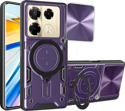 Obrázek produktu pro Pouzdro pro Infinix Note 40 Pro 5G/Note 40 Pro+ 5G dvojvrstvé odolné pouzdro s ochranným krytem kamery a kruhovým stojánkem na prsten Fialová