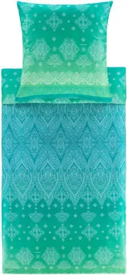 Produktbild von Bassetti Satin-Bettwäsche-Garnitur KERALA Farbe V1 SMARAGD Größe 135x200+80x80