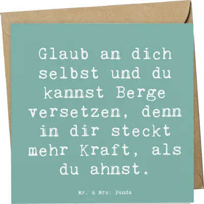 Produktbild von Mr. & Mrs. Panda Glückwunschkarte Spruch Selbstvertrauen stärken - Meeresbrise - Geschenk, Selbstliebe, faltkarte, wertvoll sein, Herausforderungen meistern, Mutmacher