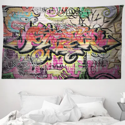 Produktbild von ABAKUHAUS urban Graffiti Wandteppich, surreal Malerei aus Weiches Mikrofaser Stoff Waschbar ohne Verblassen Digitaldruck, 230 x 140 cm, Mehrfarbig