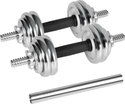 Produktbild von REBEL ACTIVE Verchromte verstellbare Hanteln im Koffer 15 kg mit Langhantel