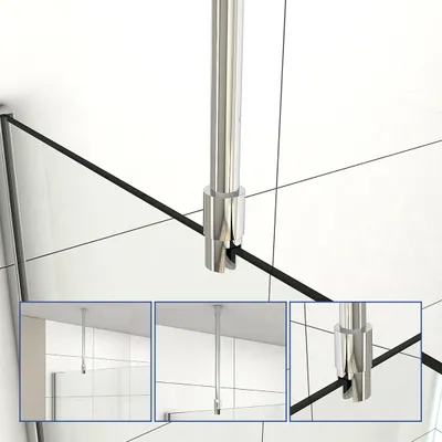 Produktbild von Meykoers Stabilisationsstange für Duschen, Haltestange für Glasstärke 6/8/10/mm - Decke, Decke Kreisförmige Stützstange Duschwand, 500mm Stabilisator (Chrome) - Edelstahl + Kupfer