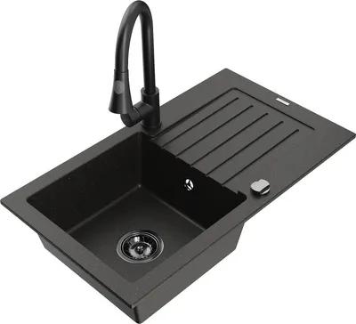 Produktbild von Mexen Pablo 1 Becken-Granitspüle mit Abtropffläche und Mischbatterie Elia, Schwarz/Gold metallisch - 6510-75-670101-70-B
