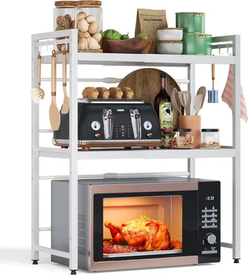 Produktbild von Mikrowellenregal 40 bis 60 cm, 3 Ebenen, 8 Haken, weiß, für Küche