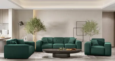 Produktbild von Sofaset Designersofa CESINA 3-2-1 in Stoff Opera Velvet Grün