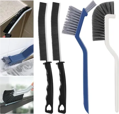 Produktbild von 4 Stück Fugenbürste, Multifunktionale Hartborsten Eckenreinigungsbürste, Spaltreinigungsbürste, Reinigungsbürste, Eckreinigungsbürste, für Fliesenböden, Türfensterschienen, Badezimmer, Küche