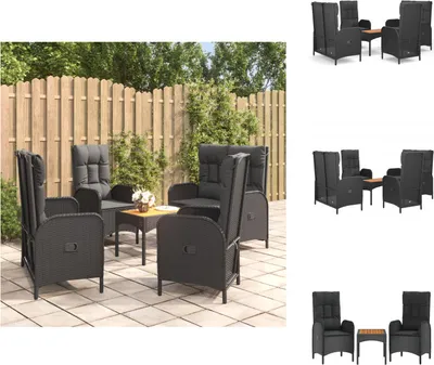 Produktbild von vidaXL 5-tlg. Garten-Essgruppe mit Kissen Schwarz Poly Rattan -  Gartenmöbel-Sets