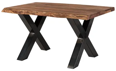 Produktbild von MASSIVMOEBEL24.DE Baumtisch Sheesham 140x90x77 grau gebeizt / X-Beine anthrazit glänzend FREEFORM 5