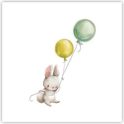 Produktbild von Poster - Poster ohne Rahmen - Häschen Luftballons Kinder - 40x40 cm - Wand Bild - Wanddeko - Wandbilder - Kunstposter - Wandposter - Bilder - Kunstdruck - Wanddekoration - Wandbild - P2XAC40x40-4731
