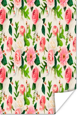 Produktbild von MuchoWow® Poster Blumen - Illustration - Rosen - Gerbera 40x60 cm - Plakate für die Wand - Poster Babyzimmer