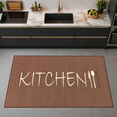 Immagine prodotto di Tappetino da cucina con scritta, facile da pulire e resistente, colore marrone, dimensioni 80 x 300 cm