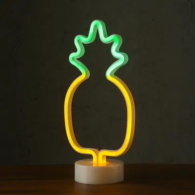Produktbild von LED Neonlampe ANANAS - Silhouette Dekoleuchte - Batteriebetrieb - H: 32,5cm - stehend - gelb, grün