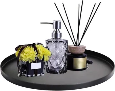 Image de Plateau rond en métal noir - décoratif et polyvalent - diamètre 32 cm