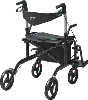 Image de Rollator 2 en 1 et fauteuil roulant pour personnes âgées, combinaison rollator pliable et fauteuil roulant avec repose-pieds, rollator léger en aluminium avec poignée réglable, roues tout terrain, 136 kg