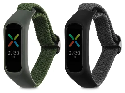 Produktbild von kwmobile 2x Uhrenarmband für Oppo Band Sport Armband - Fitnesstracker Band Set aus Nylon - Ersatzarmband Smartwatch - Dunkelgrün Grau