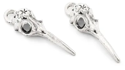 Produktbild von Vintageparts Anhänger Vogelschädel Metalllegierung antik silberfarben 41 x 13 mm für Gothic-Schmuck, 2 Stück