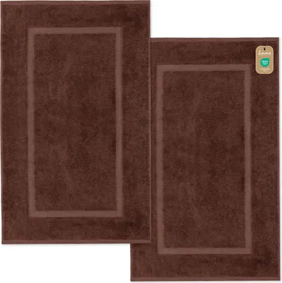 Produktbild von Lavea® 2er Set Badematte 50x80 cm – rutschfeste, Waschbare Badematten 100% Baumwolle, Frottierserie Elena – Saugstark, Strapazierfähig - Kaffeebraun