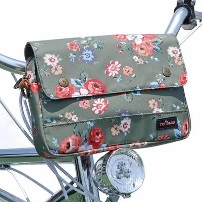 Productafbeelding van Stuurtas canvas - Bloemenprint - Met leren riemen