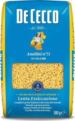 Produktbild von 5x De Cecco Pasta 100% Italienisch Anellini n° 71 kurze Pasta 500g