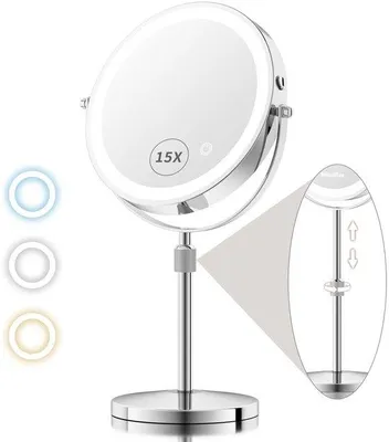 Image de Miroir de maquillage réglable de 20 cm avec éclairage à intensité variable, pivotant à 360°