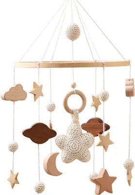 Productafbeelding van Baby mobiel, houten speelgoed voor babybedje, wolken maan sterren, voor babykamer, handgemaakt