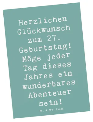 Produktbild von Mr. & Mrs. Panda Postkarte Spruch 27. Geburtstag Abenteuer - Meeresbrise - Geschenk, Geburtstagskarte, Alter, Ansichtskarten, handgefertigte Geschenke, Fotokarte