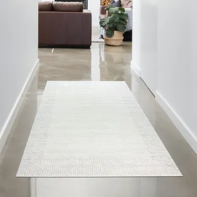 Produktbild von Wohnzimmer Schlafzimmer Teppich Striche weich 3d-effekt creme grau Größe - 80 x 150 cm