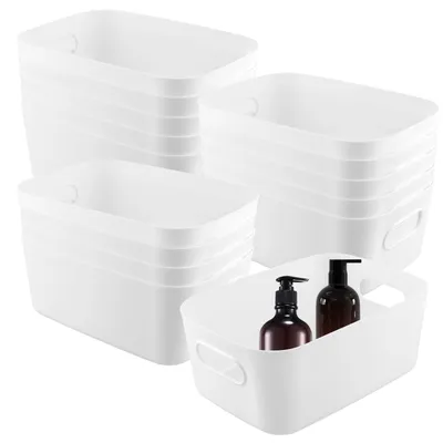 Image de Paniers de rangement en plastique, lot de 15, dimensions 25 x 16,5 x 10 cm, pour la salle de bain et la cuisine