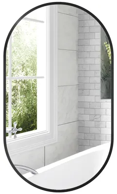 Produktbild von Ovaler Wand-Badezimmerspiegel mit Aluminiumrahmen, vertikal oder horizontal, 40 x 70 cm, Schwarz