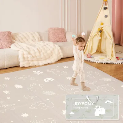 Immagine prodotto di Tappetino per gattonare per bambini - Tappetino da gioco pieghevole di grandi dimensioni (150 x 180 cm) - Impermeabile e antiscivolo - Tappetino da gioco per bambini con borsa per il trasporto - Ideale per neonati e bambini piccoli (Bos)